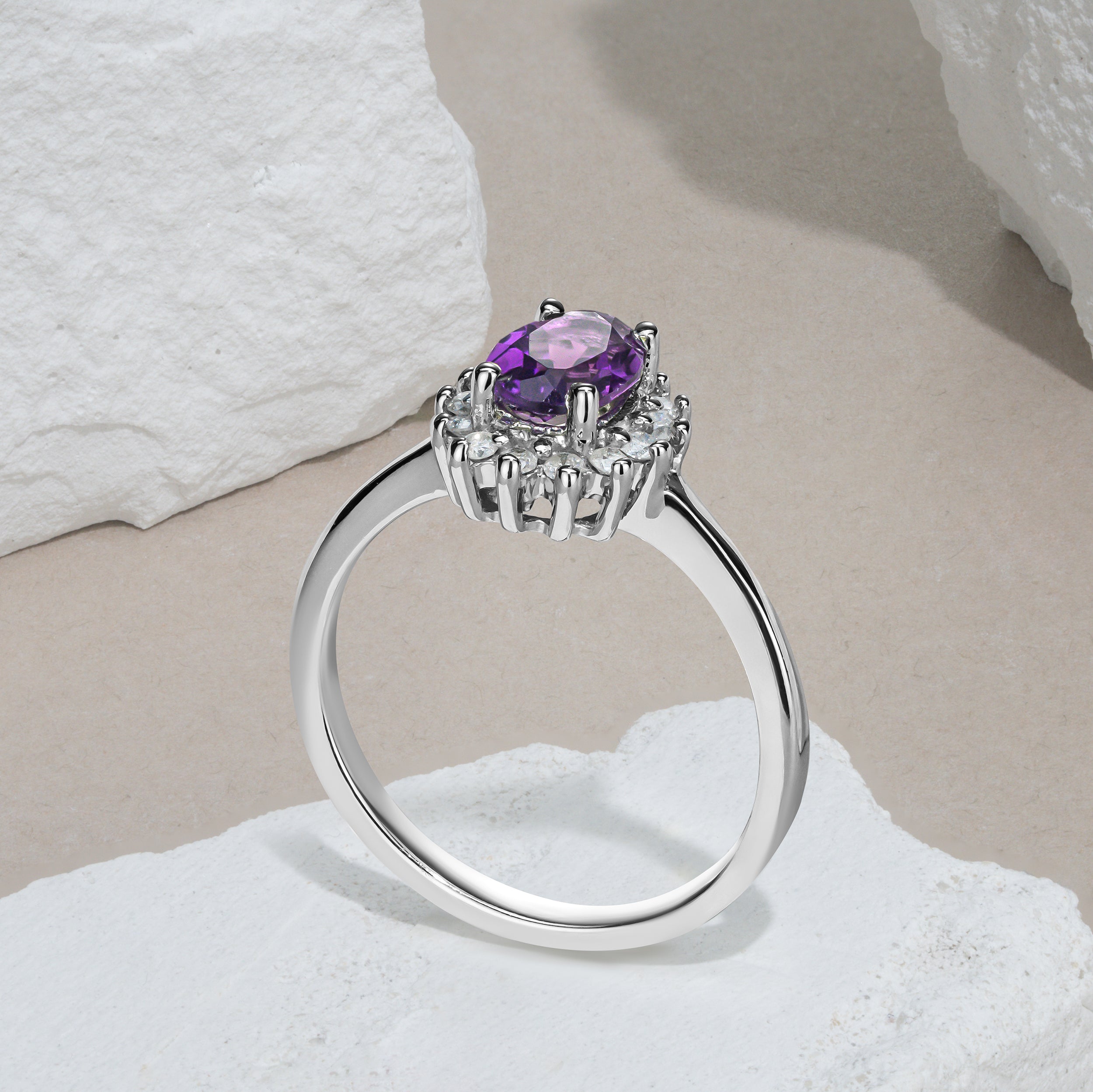 Amethyst 0.70ct And Diamond 925 Sterling Silver Ring